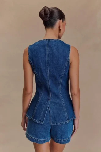 Abel Denim Button Up Top – Mörkblå