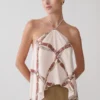 Adelaide draperad satin-halterneck-top – kedjemönster Adelaide draperad satin-halterneck-top – kedjemönster