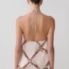 Adelaide draperad satin-halterneck-top – kedjemönster Adelaide draperad satin-halterneck-top – kedjemönster