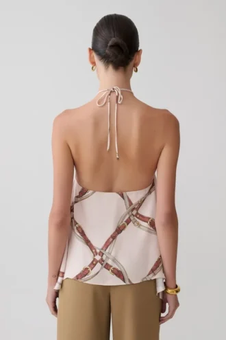 Adelaide draperad satin-halterneck-top – kedjemönster