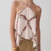 Adelaide draperad satin-halterneck-top – kedjemönster Adelaide draperad satin-halterneck-top – kedjemönster
