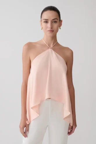 Adelaide draperad satin-halterneck-top – persika