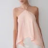 Adelaide draperad satin-halterneck-top – persika Adelaide draperad satin-halterneck-top – persika
