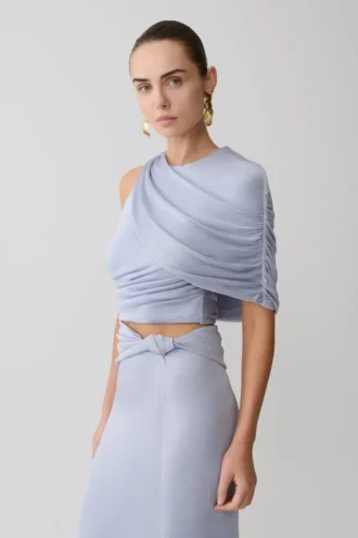 Adrienne enaxlad lurex-top – pastellblå