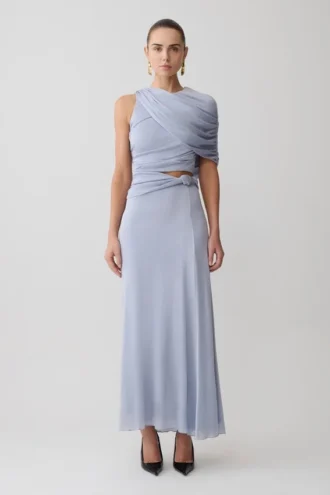 Adrienne Lurex Knot Maxikjol – Pastellblå