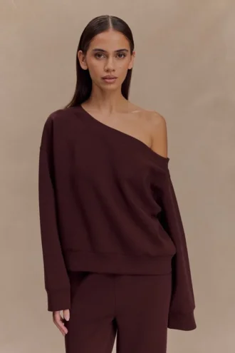 Aiden Slouchy Crew Jumper – Choklad