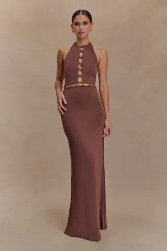 Albion Beaded Slinky Maxi Klänning – Chocolate