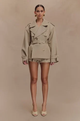 Alden kort trenchcoat – Pebble