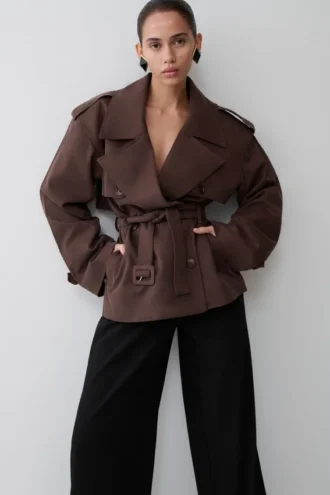 Alden kort trenchcoat – chokladbrun