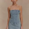 Alessia broderad denimminikjol – Ljus vintage