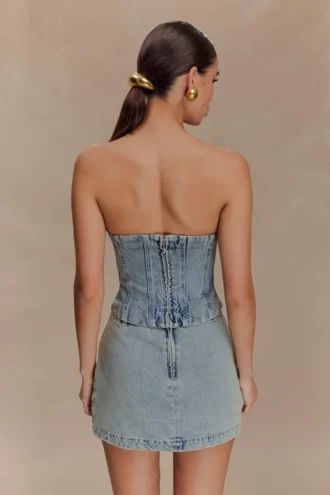 Alessia broderad Denim-korsett – ljus vintage
