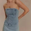 Alessia broderad Denim-korsett – ljus vintage Alessia broderad Denim-korsett – ljus vintage