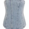 Alessia broderad Denim-korsett – ljus vintage Alessia broderad Denim-korsett – ljus vintage