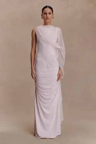 Amandine Ruched Slinky Maxi Klänning – Ljusrosa