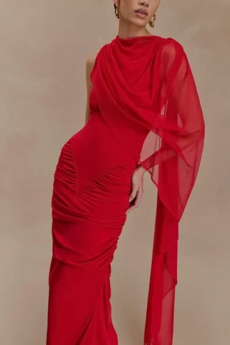 Amandine Ruched Slinky Maxi Klänning – Ruby