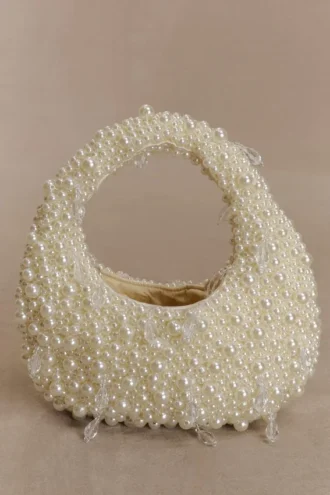Amara Pearl Teardrop Beaded Bag – Vit
