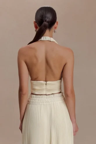 Amaris ärmlös plisserad halterneck-top – citron