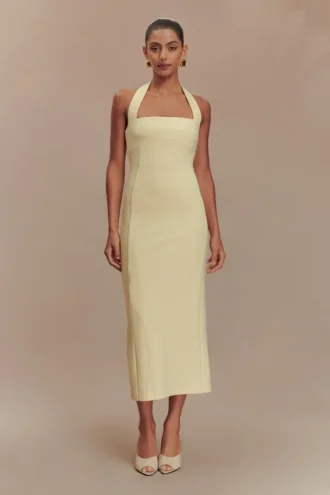Amelita Suiting Halter Midi Klänning – Pale Lemon