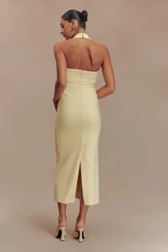 Amelita Suiting Halter Midi Klänning – Pale Lemon