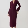 Amirose Ruffle Knit Midi Klänning – Plum Amirose Ruffle Knit Midi Klänning – Plum