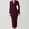Amirose Ruffle Knit Midi Klänning – Plum Amirose Ruffle Knit Midi Klänning – Plum