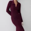 Amirose Ruffle Knit Midi Klänning – Plum Amirose Ruffle Knit Midi Klänning – Plum