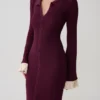 Amirose Ruffle Knit Midi Klänning – Plum Amirose Ruffle Knit Midi Klänning – Plum