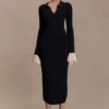 Amirose Ruffle Knit Midi Klänning – Svart Amirose Ruffle Knit Midi Klänning – Svart