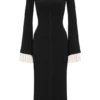 Amirose Ruffle Knit Midi Klänning – Svart Amirose Ruffle Knit Midi Klänning – Svart