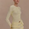Amy Pointelle-stickade byxor med volanger – Lemon