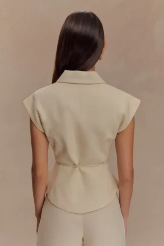 Andina kortärmad linne-top – naturbeige