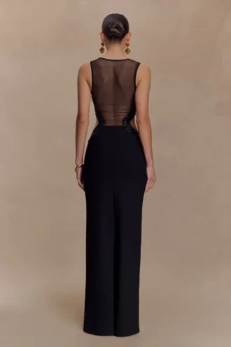 Angelique Beaded Crepe Maxi Klänning – Svart