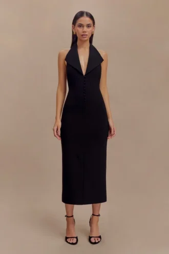 Annita Crepe Halter Midi-klänning – Svart