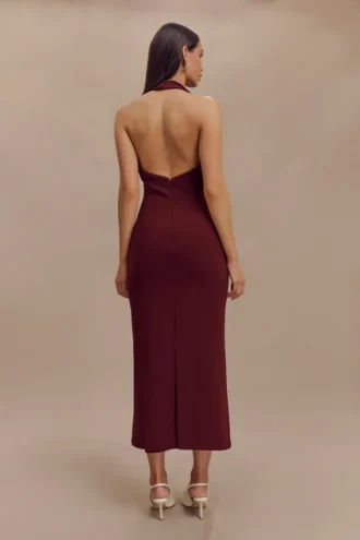 Annita halterneck-midiklänning i crepe – Merlot
