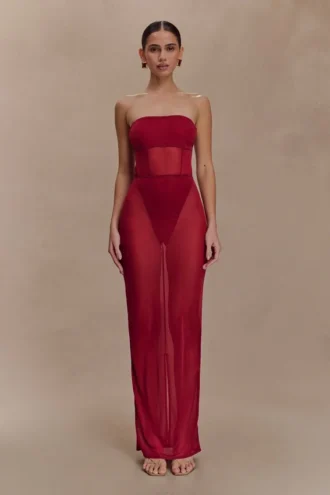 Aoife maxikjol i mesh – hallon