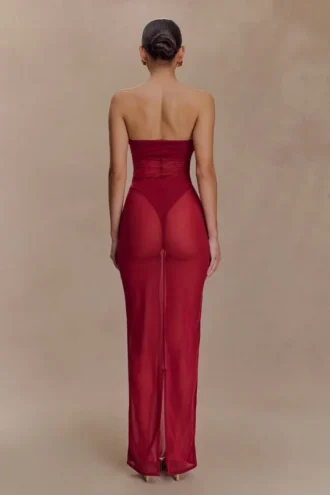 Aoife maxikjol i mesh – hallon
