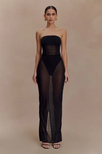 Aoife maxikjol i mesh – svart