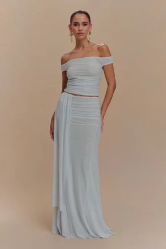 Arna Mesh Maxi-kjol – ljusblå