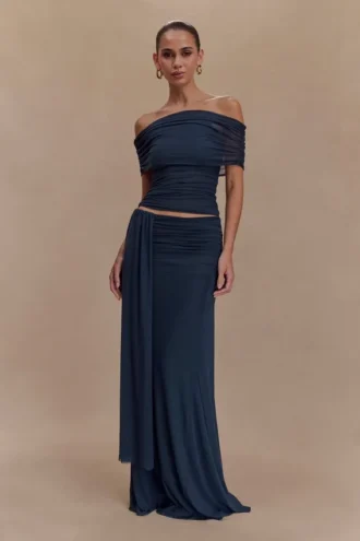 Arna Mesh Maxi-kjol – midnattblå