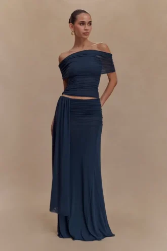 Arna Mesh Maxi-kjol – midnattblå