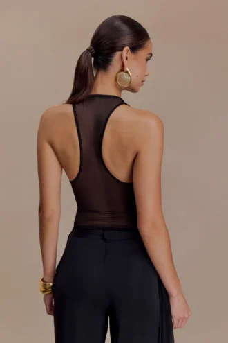 Aspyn Slinky And Mesh Top – Svart