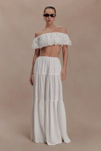 Autumn Off Shoulder Broderie Top – Vit