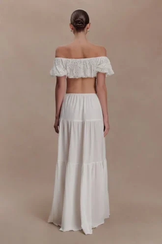 Autumn Off Shoulder Broderie Top – Vit