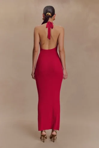 Ayella Cowl Knit Maxi Klänning – Raspberry