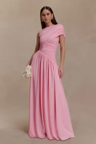 Ayeshya Slinky Asymmetrisk Maxiklänning – Candy Pink