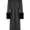 Bec trenchcoat i konstläder med fuskpäls – svart Bec trenchcoat i konstläder med fuskpäls – svart