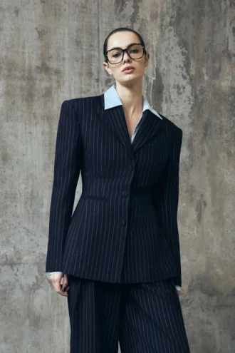 Bellamy Cinched Blazer – Marinblå randig
