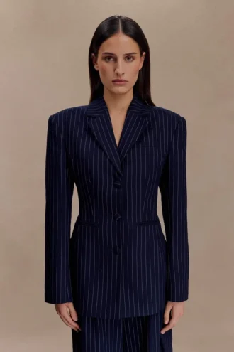 Bellamy Cinched Blazer – Marinblå randig