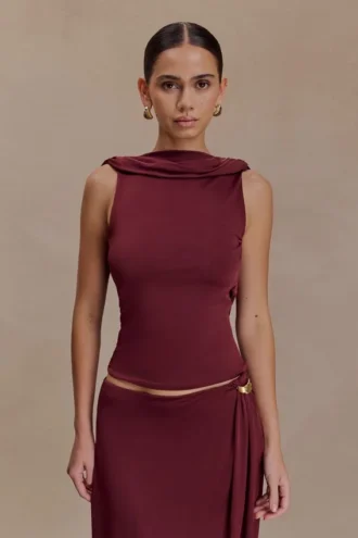 Bridget Slinky Cowl Back Top – vinröd Bridget Slinky Cowl Back Top – vinröd