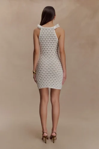 Brigid Ruffle Knit Sleeveless Klänning – Ivory